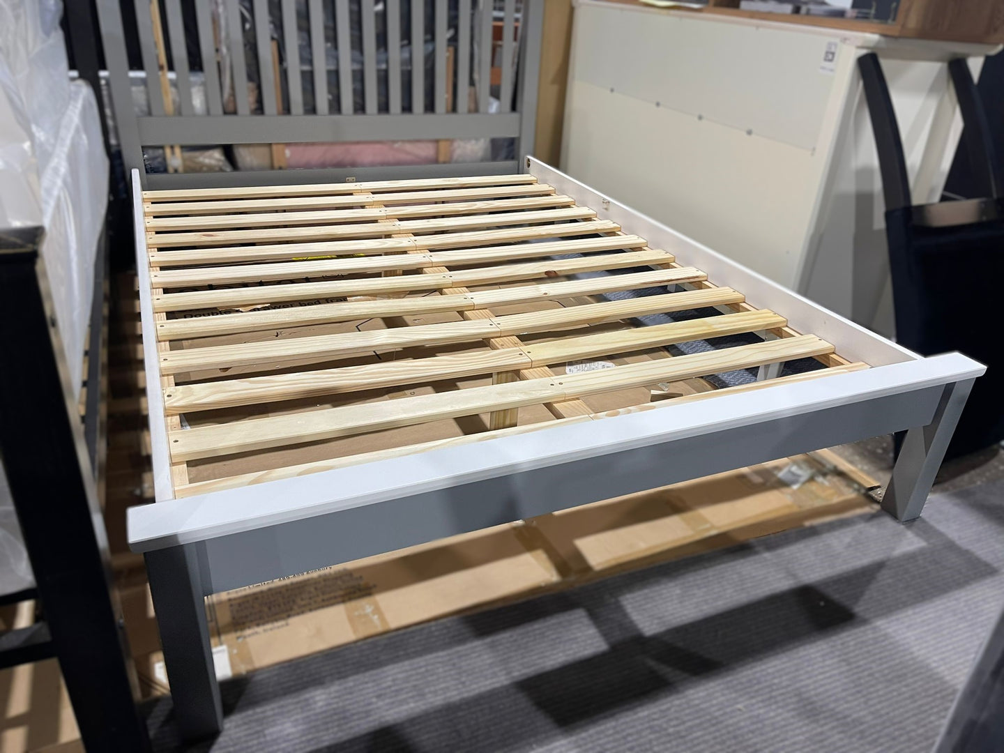 Assembled Aspley Double Wooden Bed Frame - Grey & White